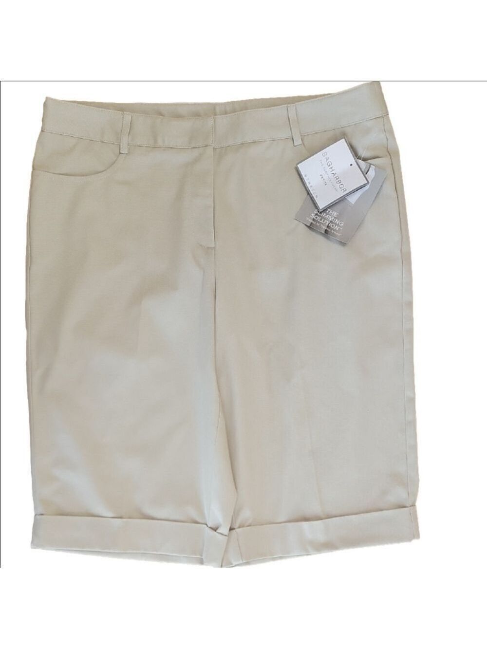 SagHarbor Slimming Solution Skimmer Tan Cuffes Bermuda Shorts Size 12 Petite NWT